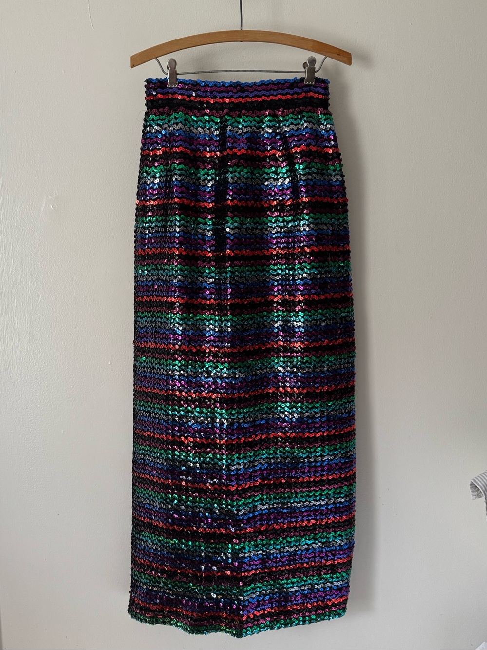 Vintage 70s Jewel-Toned Sequin Stripe Full Length Evening Skirt.